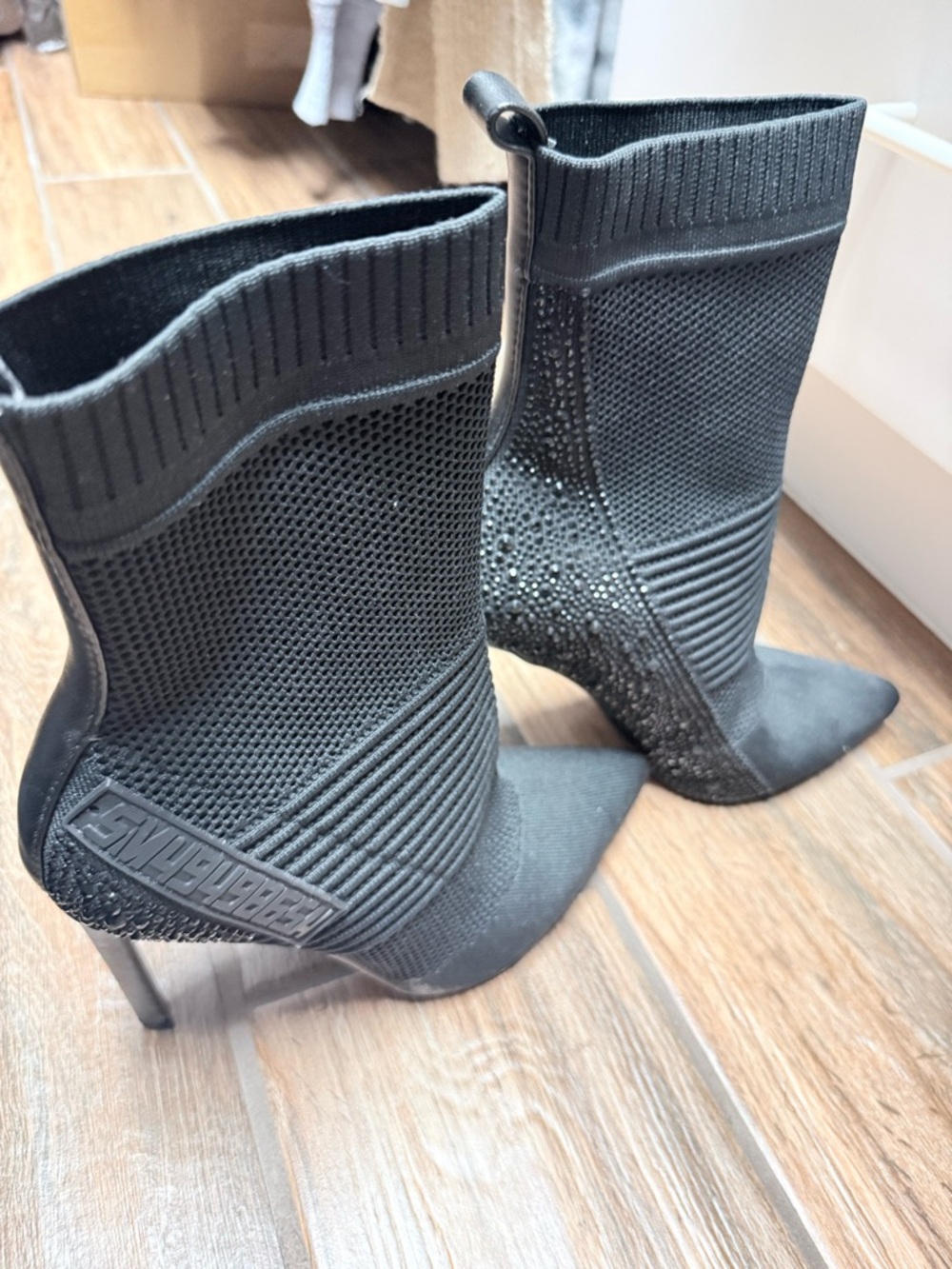 Steve Madden Rhinestone Sock Booties Black Stiletto Heel Women’s Size 9
